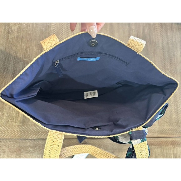 NWT Draper James Everyday Straw Tote Bag With Blue Floral Scarf Lined NEW - Picture 6 of 14